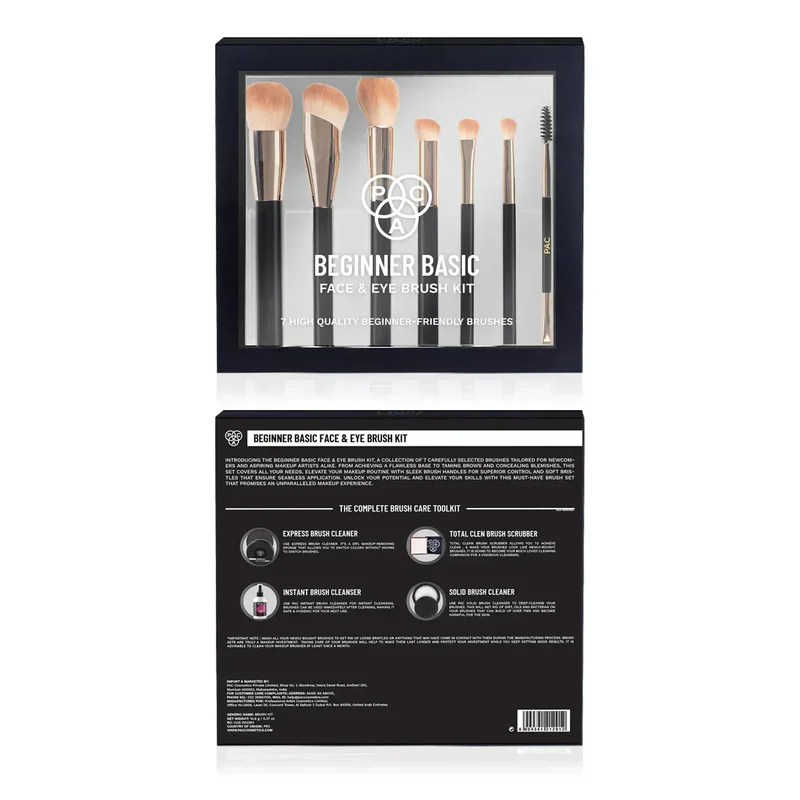 PAC Beginner Basic Face & Eye Brush Kit  Beginner-friendly brushes for seamless makeup application  Net Weight : 1N (7 Brushes)